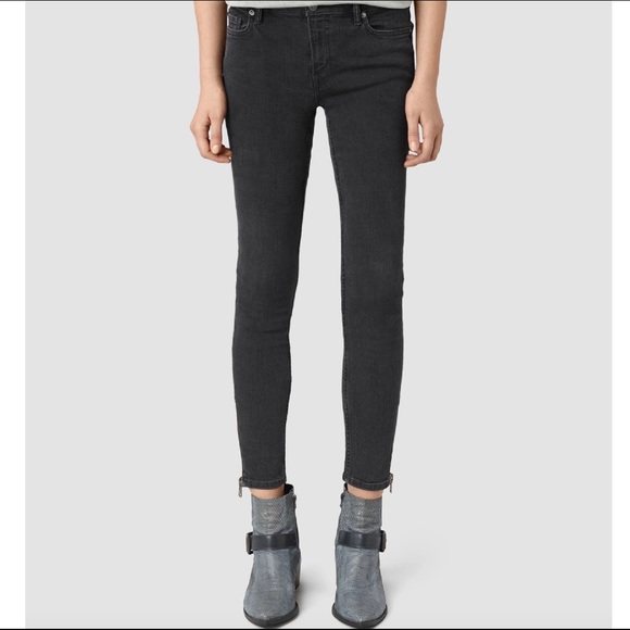 All Saints Denim - All Saints Mast Ankle Zip Denim in Washed Black